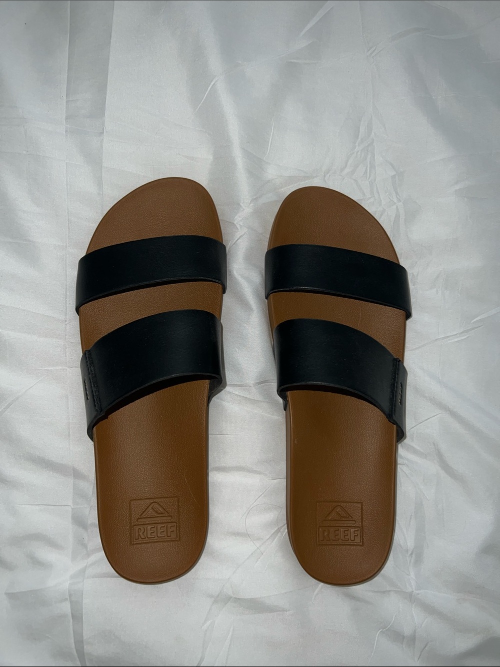 Reef Cushion Vista Women's Black & Brown Double Strap Slide Sandals